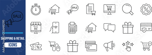 Konstfotografi Online shopping and retail line icons