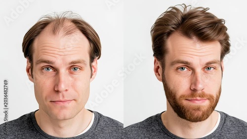 4k video of before and after hair transplant results on a male.