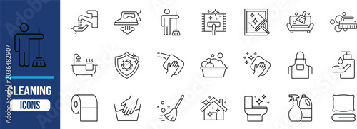 Foto Household cleaning hygiene line icons