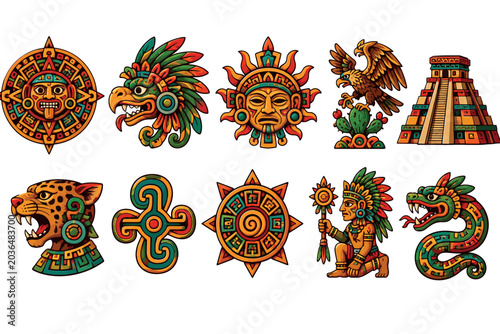 Vsai ancient mesoamerican symbols and sacred deities collection