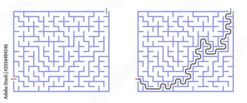 Maze puzzle design with solution on a white background