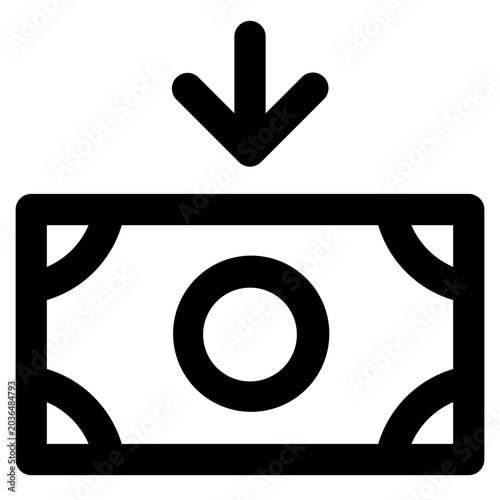 cash back banknote icon with downward arrow for money deposit and saving concept