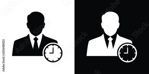 Konstfotografi Businessman avatar profile icon with a clock, representing punctuality, time management, schedule tracking, work hours, and deadline vector sign