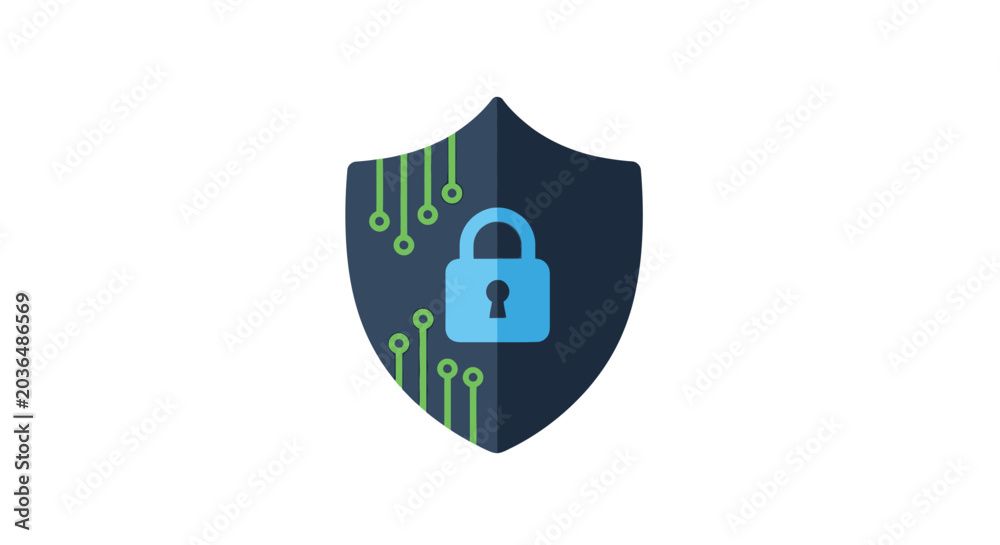 Fototapeta premium Shield With Padlock And Data Connections Flat Vector Illustration