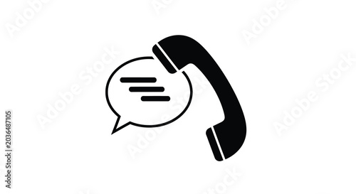 Tableau sur toile Telephone handset with speech bubble black silhouette on white background