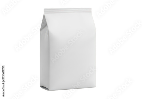 Empty white paper bag standing on plain background minimalist style