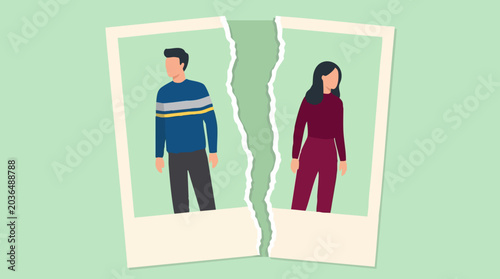 Cuadro en lienzo Torn photo illustration symbolizing divorce, separation, or broken relationship