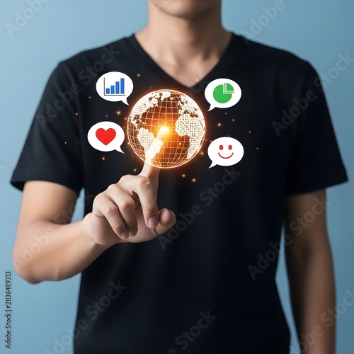 Global digital connectivity concept man interacting with data network interface