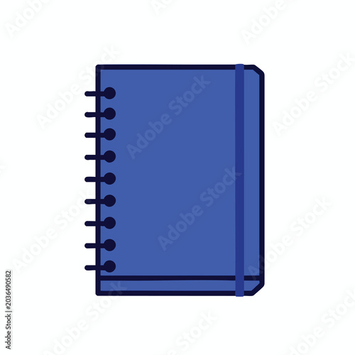 A simple flat vector illustration of a blue spiral notebook.
