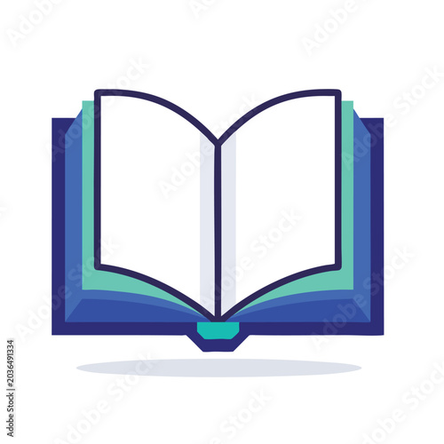 Open book flat icon with blue and green color scheme.