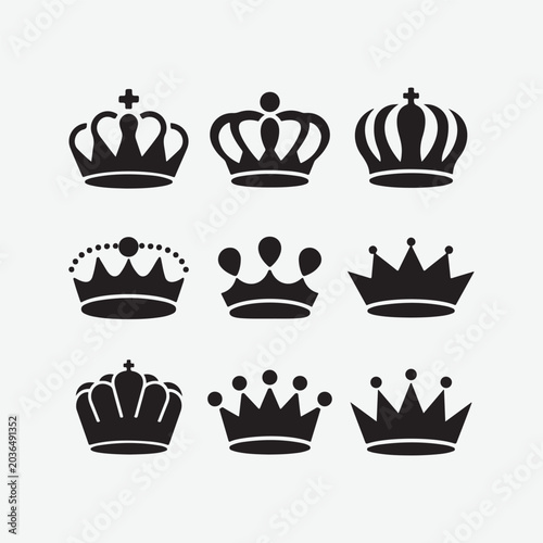9 Royal Crown Icons Set – King, Queen & Luxury Heraldic Vector Symbols