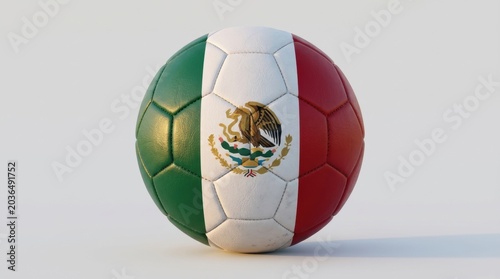 Soccer ball with Mexico flag design on a white background, sports, national pride, vibrant colors, close-up