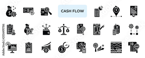 Foto Cash Flow Icon set Collection in Solid Glyph Style
