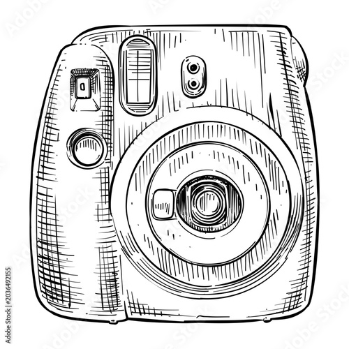 instax mini instant camera vector line art hand drawn illustration