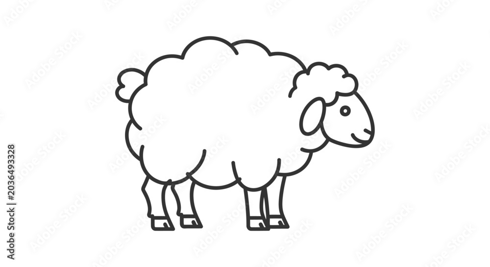 Obraz premium Minimalist line art illustration of a fluffy sheep, simple and clean design