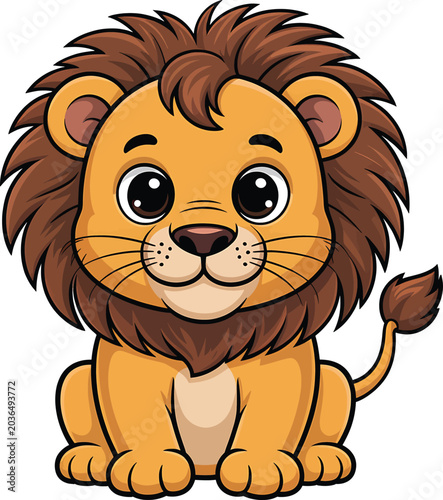 Adorable Cartoon Lion Illustration with Big Eyes and Fluffy Mane, Perfect for Children's Designs