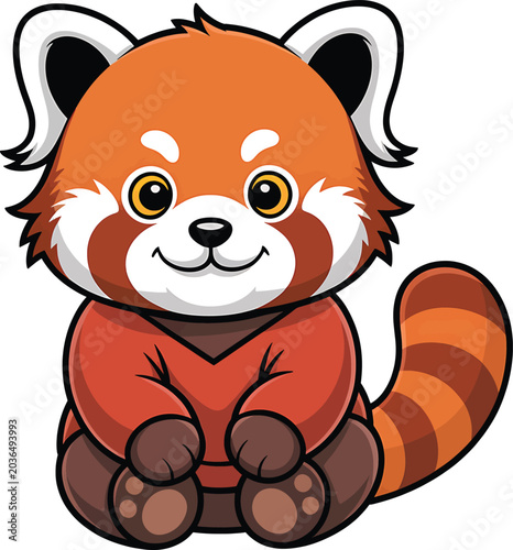 A cute red panda illustration with fluffy tail and round ears, sitting calmly with a friendly expression