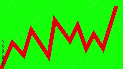 Animated red business line graph growth trend chart on green screen.