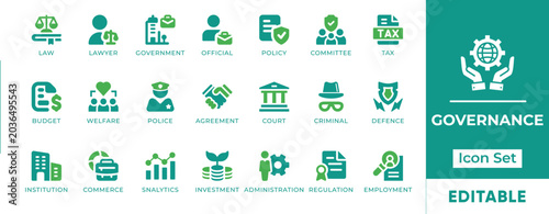 Fotografía Corporate Governance and Justice Icon Set - Government administration, regulator