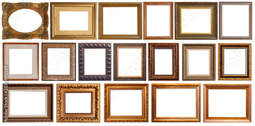 picture frames isolated on white background set antique gilded gold silver