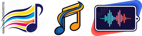 Music Notes And Sound Waves Colorful Vector Illustration