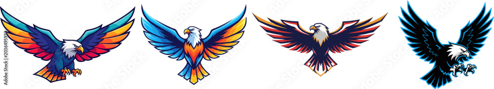 Fototapeta premium Eagle Illustrations With Spread Wings On A White Background