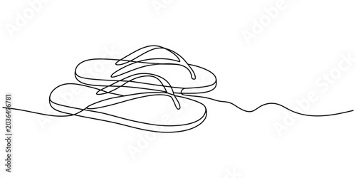 Fotografie Continuous line drawing of summer flip flops sandals