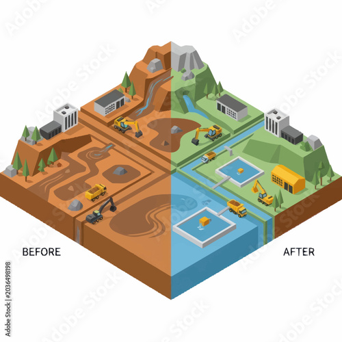 Vászonkép Construction site transformation from barren land to developed area