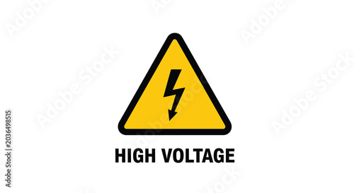 High voltage warning sign yellow triangle with black lightning bolt pictogram