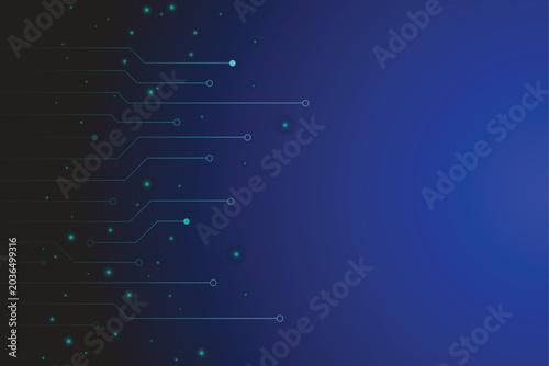 Futuristic Technology Circuit Line Background with Blue Gradient and Glowing Dots
