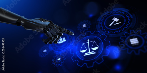 AI Artificial Intelligence with Robotic Hand and Scales of Justice Icon Concept