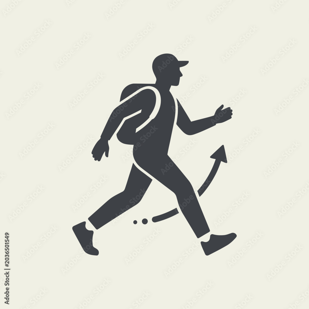 Fototapeta premium Man hiking uphill with backpack.