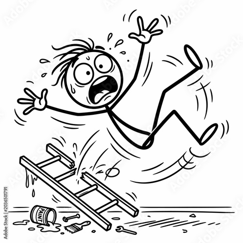 Photography Cartoon character falling down with shocked expression.