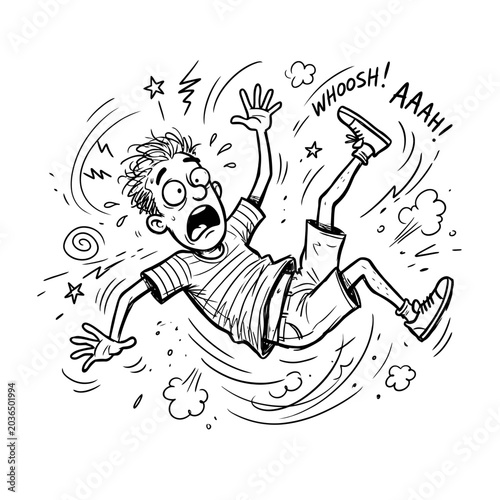 A cartoon boy falling down with a shocked expression.