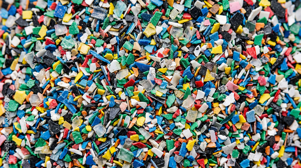 Fototapeta premium Beautiful Abstract Composition Of Multi Colored Shredded Plastic Particles High Resolution Texture For Recycling Awareness