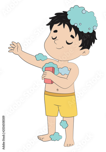 Boy taking a bath or shower cartoon