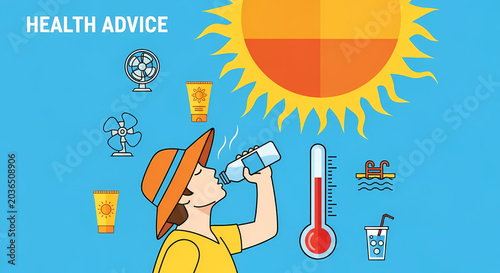Health advice for summer heat and hydration infographic