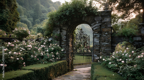 Secret Garden Stone Archway with Roses