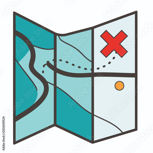 Illustrated folded paper map with a red X destination mark.