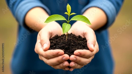 Person holding a small green plant.