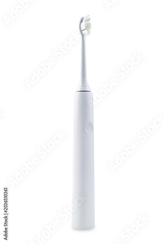 Electric white toothbrush on a white isolated background
