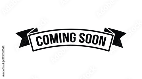 Foto Black ribbon banner with coming soon text a simple silhouette label sign