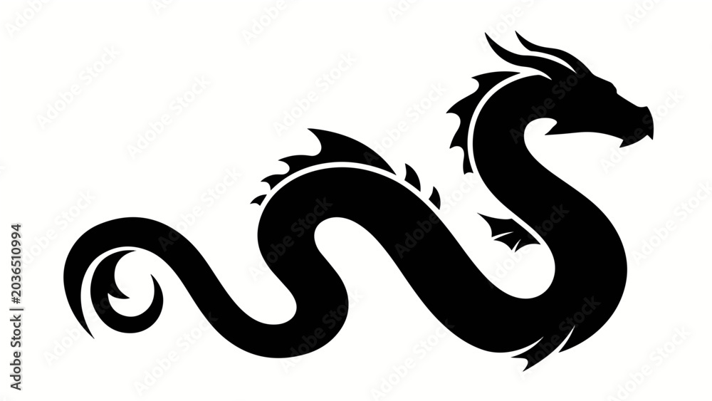 Fototapeta premium Minimalist Black Dragon Silhouette Vector Illustration