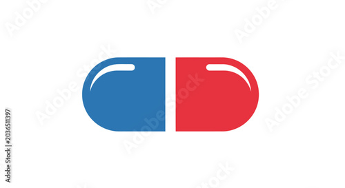 A blue and red capsule pill icon on a white background illustration.