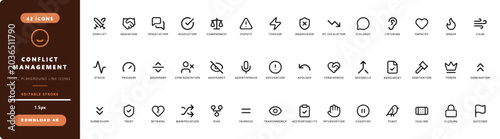 Foto Conflict Management Vector Line Icon Set — Mediation, Negotiation, Resolution, P