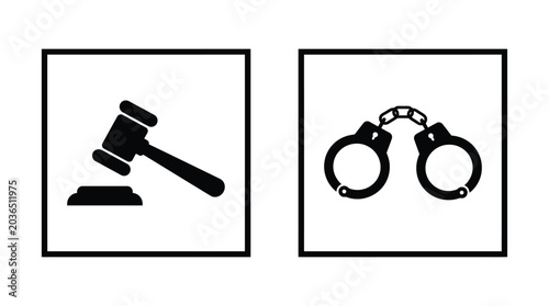 Fotografie Gavel and handcuffs silhouette against a white background a legal justice repres