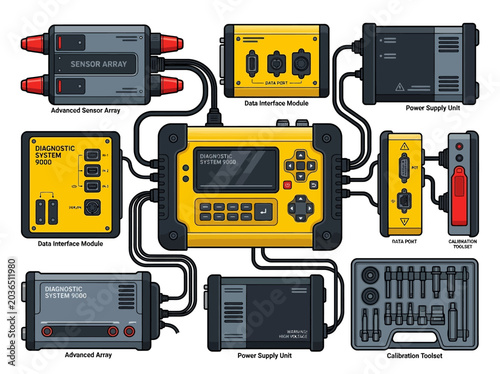 Slika na platnu Professional Electronic Diagnostic System and Industrial Testing Equipment Set w