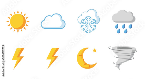Weather Icons Set Flat Colorful Pictograms On White Background