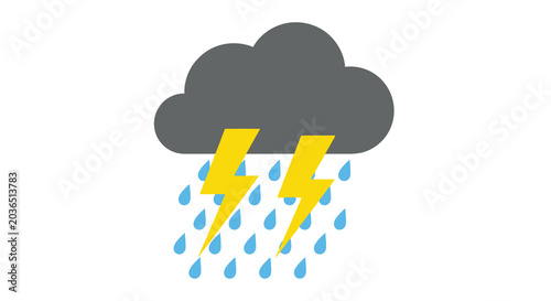Foto Thunderstorm Weather Icon With Lightning Bolts And Raindrops Flat Style
