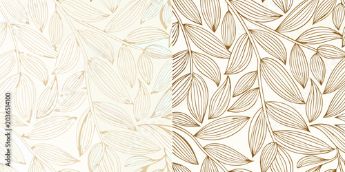 Quadro em tela Stylized elongated leaf pattern a seamless vector illustration with a golden bei